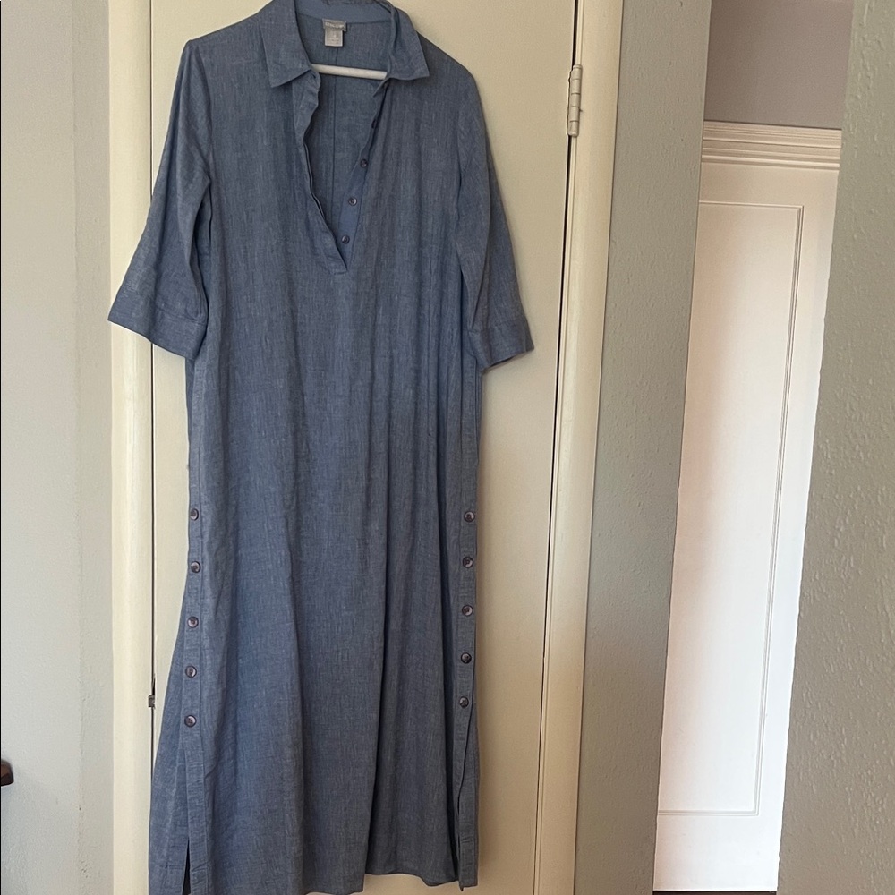 Chico's Chambray Blue Button-Side Maxi Dress size 1P